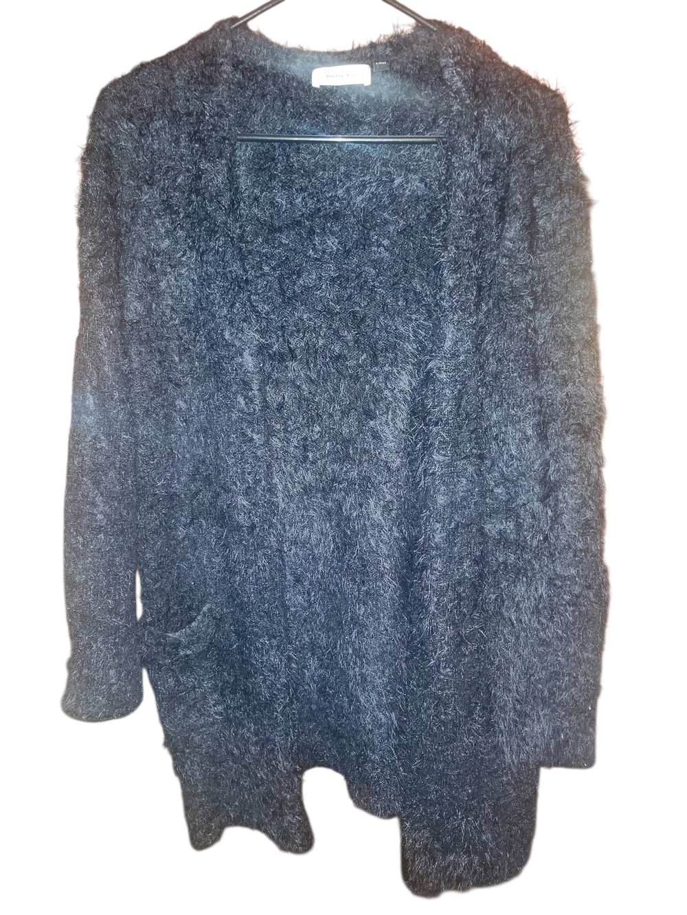 Fuzzy Black Open-Front Women's Cardigan Sweater